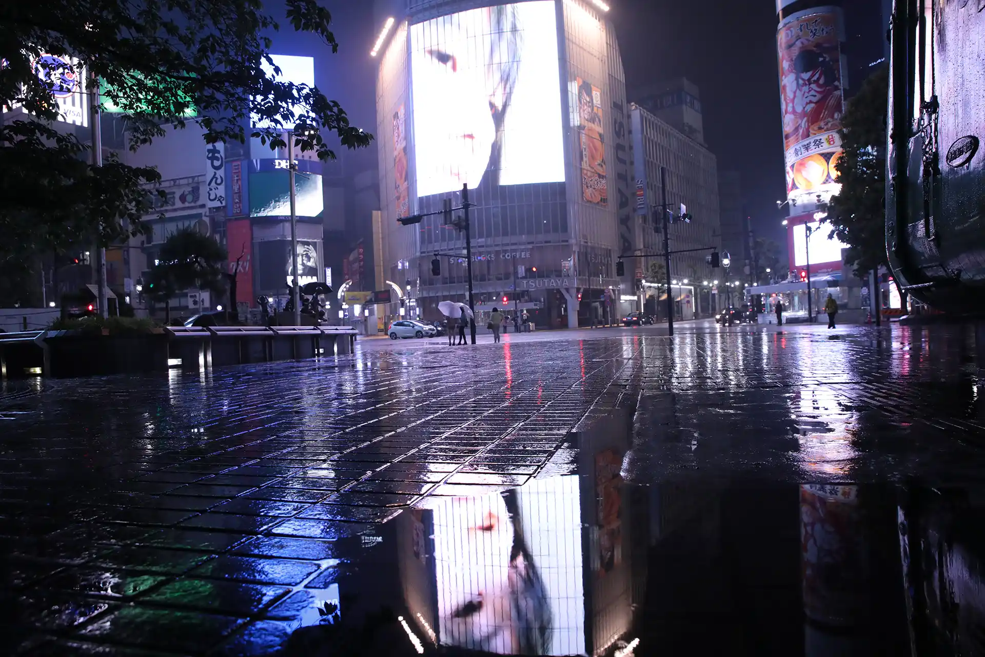 雨の夜/渋谷スクランブル交差点/電光掲示板